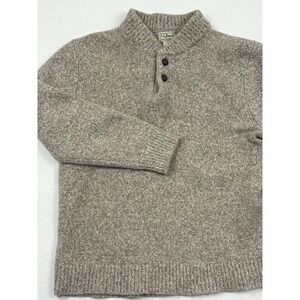 VTG LL Bean Ragg 100% Lambswool Beige Oatmeal Henley Sweater Fisherman XL